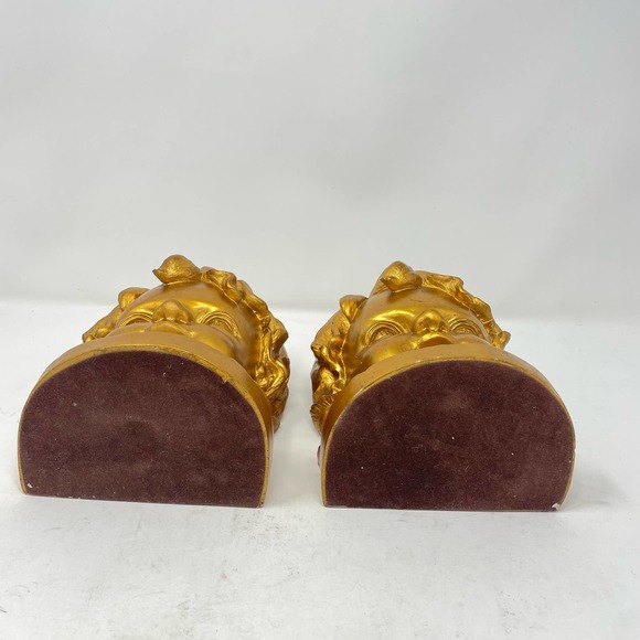 Vintage Gold Child Head Bookends Set Bronze Color Heavy Cherub - Picture 5 of 7